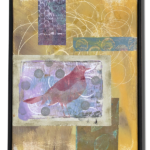 "One Bird" Geli print collage w black frame, Mixed media, 11.5"x14.5" $95