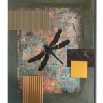 "Dragonfly" Geli print collage on canvas, Mixed media, 11"x14" SOLD